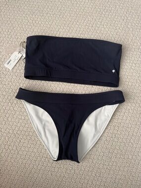 NWT Heidi Klein Navy White Strapless Reversible Bandeau Bikini Set